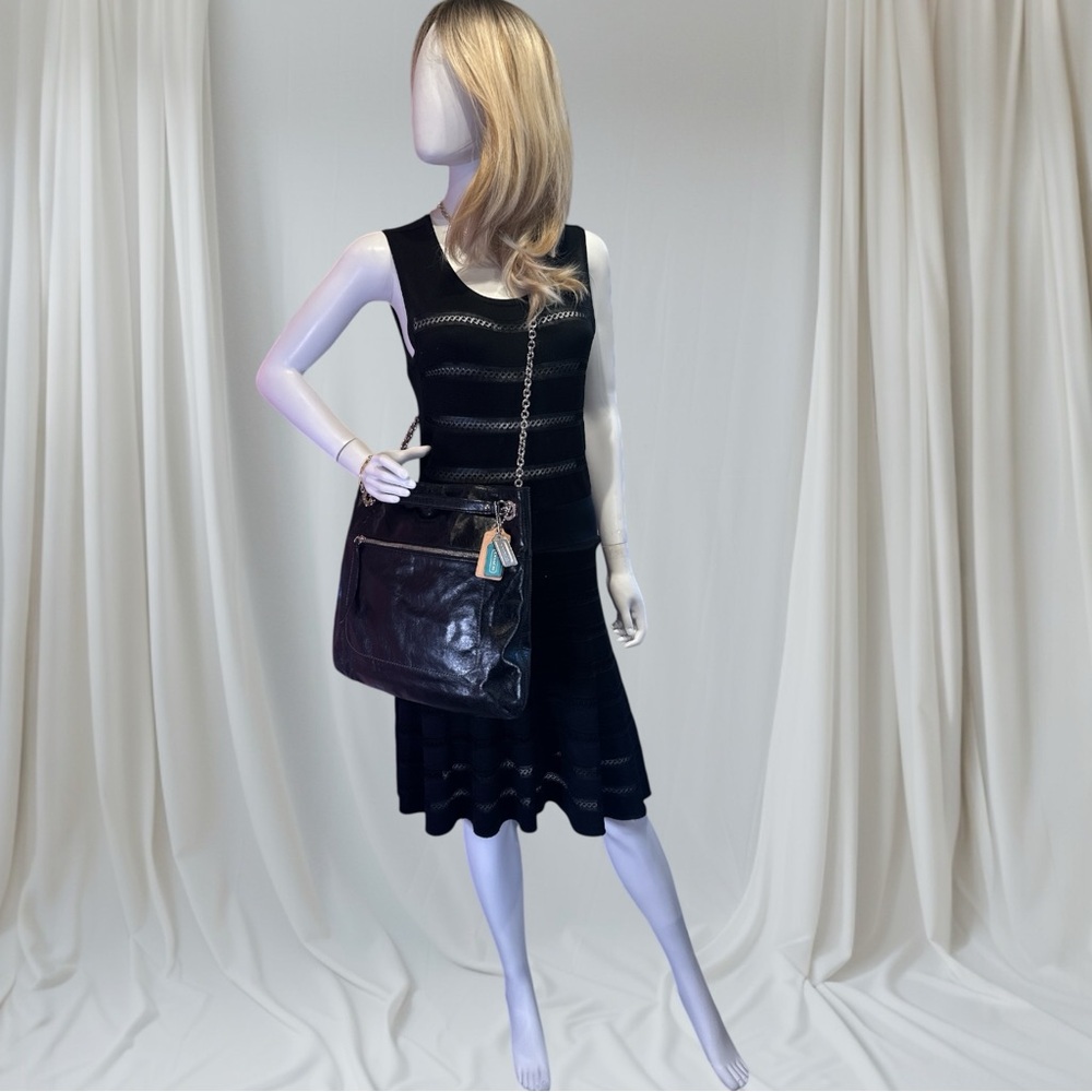 COACH Poppy EUC Slim Black Crackled Leather Convertible Bag - Picture 15 of 16
